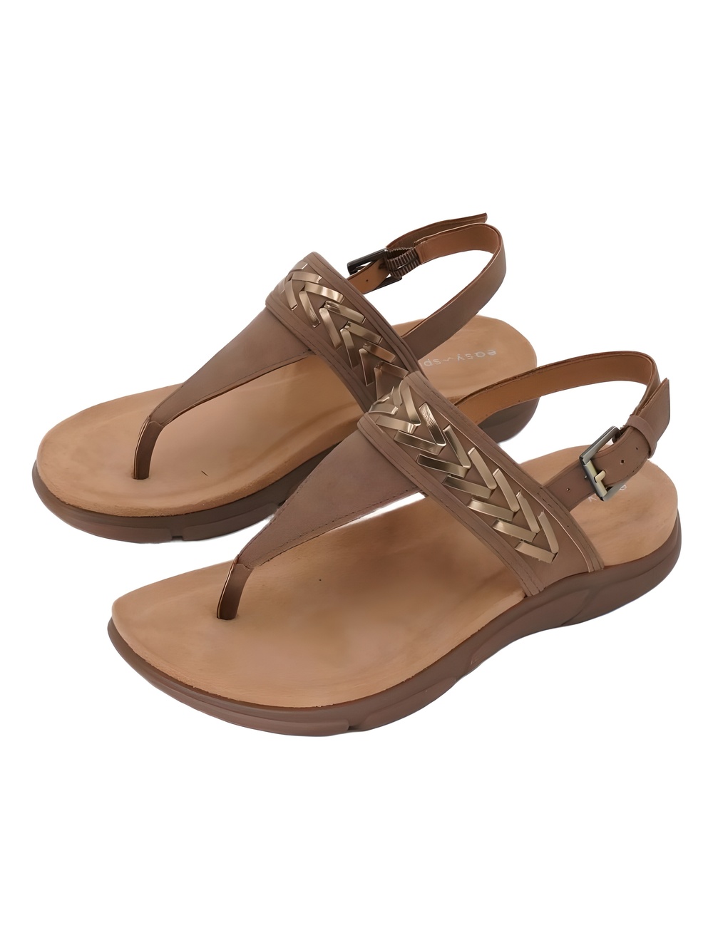 Easy Spirit Monte Woven T-Strap Sandals Medium Brown Bronze Size 6M - Picture 2 of 6